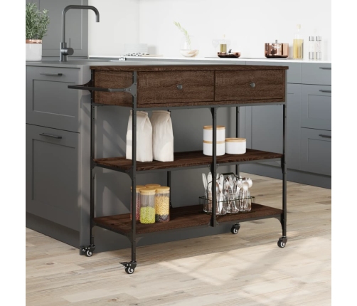 vidaXL virtuves ratiņi, brūni, 105x42x95 cm, inženierijas koks