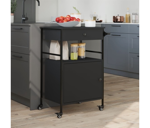 vidaXL virtuves ratiņi, melni, 56x43x89,5 cm, inženierijas koks