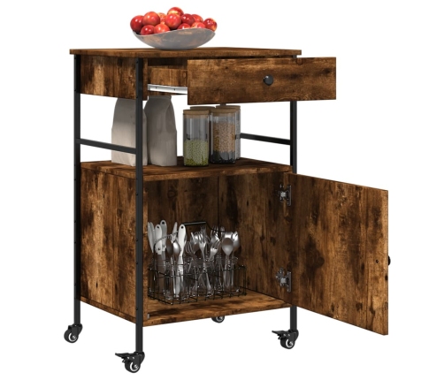 vidaXL virtuves ratiņi, ozolkoka, 56x43x89,5 cm, inženierijas koks