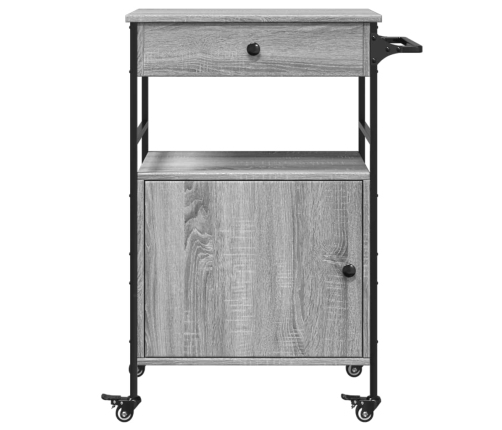 vidaXL virtuves ratiņi, pelēka koka, 56x43x89,5 cm, inženierijas koks