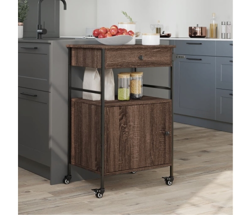 vidaXL virtuves ratiņi, brūni, 56x43x89,5 cm, inženierijas koks