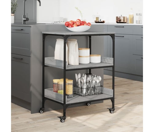 vidaXL virtuves ratiņi, pelēka koka, 60x41x80,5 cm, inženierijas koks