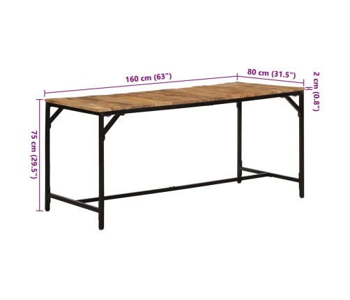 Virtuves Galds, 160X80X75 Cm, Masīvkoka Raupja Mango Vidaxl