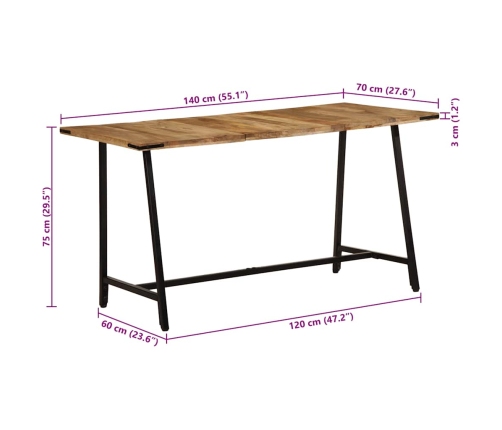 Virtuves Galds, 140X70X75 Cm, Mango Masīvkoks Vidaxl