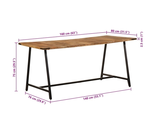 Virtuves Galds, 160X80X75 Cm, Mango Masīvkoks Vidaxl