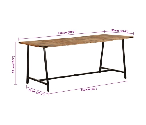 Virtuves Galds, 180X90X75 Cm, Mango Masīvkoks Vidaxl