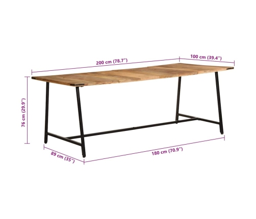 Virtuves Galds, 200X100X75 Cm, Mango Masīvkoks Vidaxl