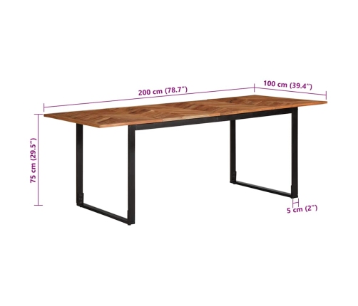 Virtuves Galds, 200X100X75 Cm, Akācijas Masīvkoks Vidaxl