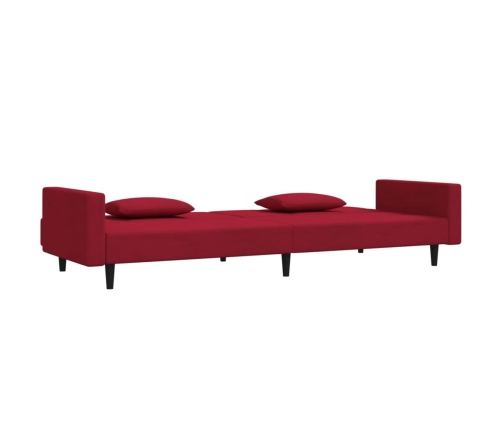 2-Vietīga Dīvāngulta Ar Diviem Spilveniem, Vīnsarkans Samts Vidaxl