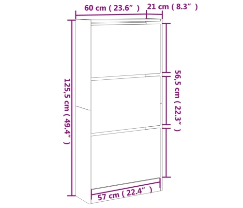 vidaXL apavu skapītis, brūna ozola, 60x21x125,5 cm, inženierijas koks