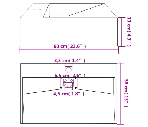 vidaXL izlietne, 60x38x11 cm, minerālu un marmora materiāls, melna