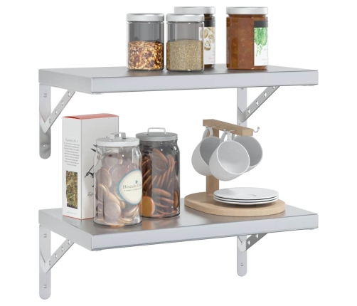 Sienas Plaukti, 2 Gab., 50X30 Cm, Sudraba Krāsā, Tērauds Vidaxl