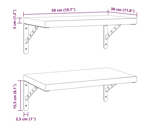 Sienas Plaukti, 2 Gab., 50X30 Cm, Sudraba Krāsā, Tērauds Vidaxl