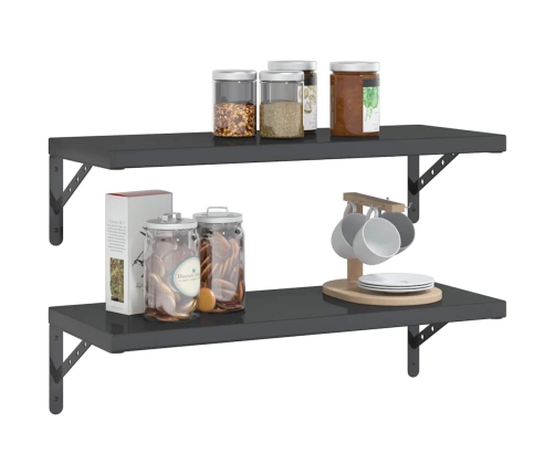 Sienas Plaukti, 2 Gab., 75X30 Cm, Nerūsējošs Tērauds, Melna Vidaxl