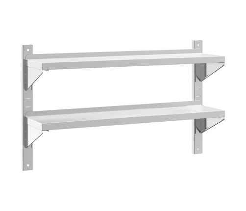 vidaXL 2 līmeņu sienas plaukts, 100x23,5x60 cm, sudrabains, tērauds