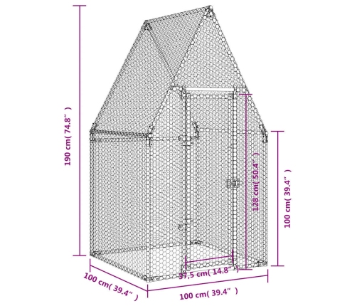 vidaXL vistu būris, sudrabains, 100x100x190 cm, cinkots tērauds