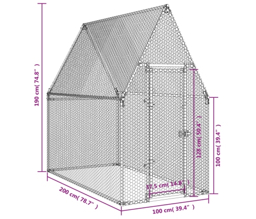 vidaXL vistu būris, sudrabains, 200x100x190 cm, cinkots tērauds