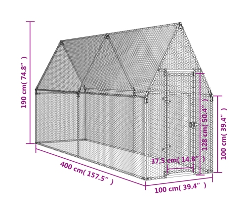 Vistu Būris, Sudrabains, 400X100X190 Cm, Cinkots Tērauds Vidaxl