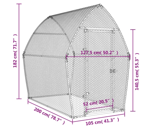 vidaXL vistu būris, sudrabains, 200x105x182 cm, cinkots tērauds