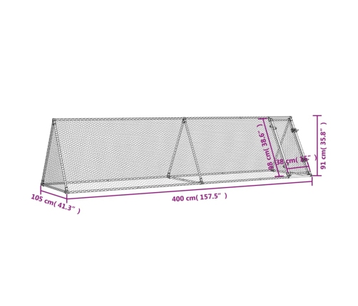 Vistu Būris, Sudrabains, 400X105X91 Cm, Cinkots Tērauds Vidaxl