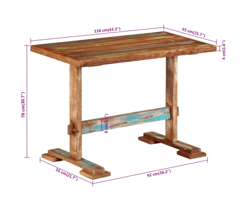 Virtuves Galds, 110X55X78 Cm, Pārstrādāts Masīvkoks Vidaxl