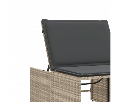 vidaXL sauļošanās zviļņi, 2gab., ar galdu, gaiši pelēka PE rotangpalma