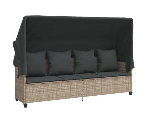 vidaXL sauļošanās zvilnis ar jumtiņu, matračiem, pelēka PE rotangpalma