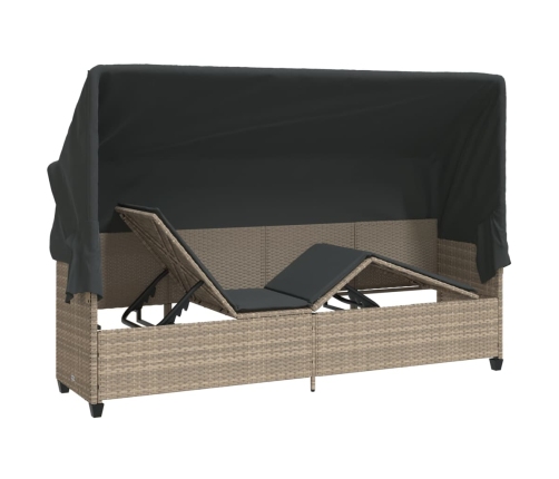 vidaXL sauļošanās zvilnis ar jumtiņu, matračiem, pelēka PE rotangpalma