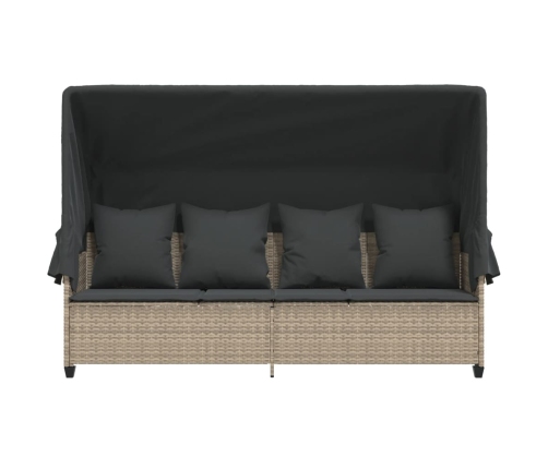 vidaXL sauļošanās zvilnis ar jumtiņu, matračiem, pelēka PE rotangpalma