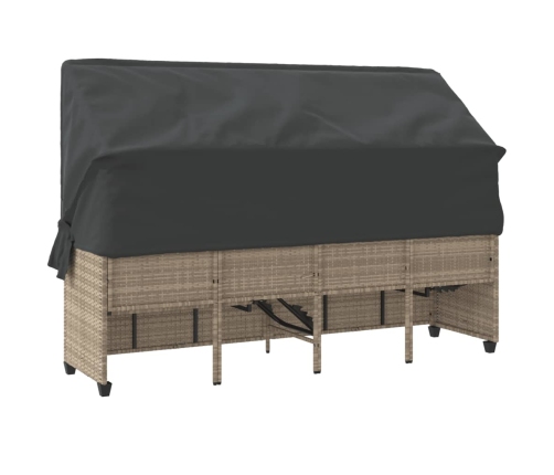 vidaXL sauļošanās zvilnis ar jumtiņu, matračiem, pelēka PE rotangpalma