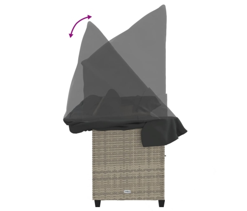 vidaXL sauļošanās zvilnis ar jumtiņu, matračiem, pelēka PE rotangpalma