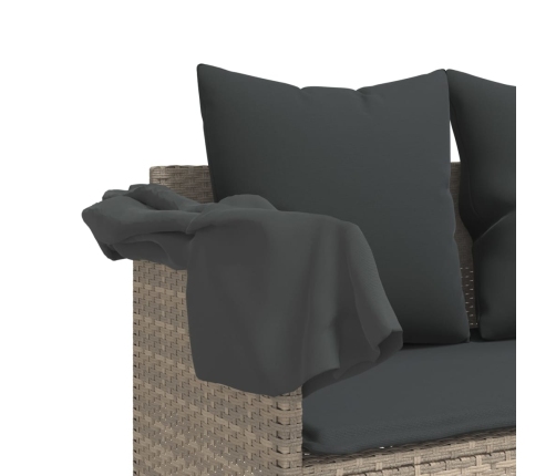 vidaXL sauļošanās zvilnis ar jumtiņu, matračiem, pelēka PE rotangpalma