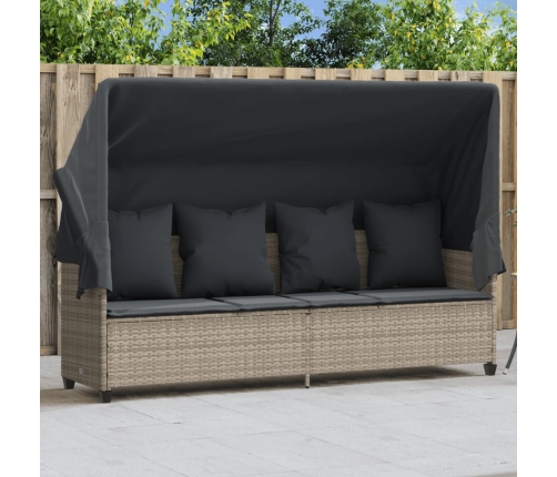 vidaXL sauļošanās zvilnis ar jumtiņu, matračiem, pelēka PE rotangpalma