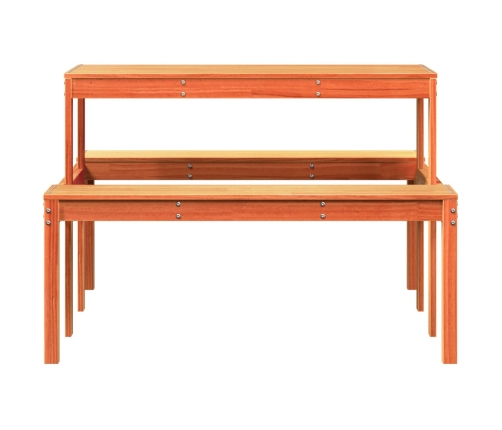 vidaXL virtuves galds, vaska brūnas, 110x134x75 cm, priedes masīvkoks