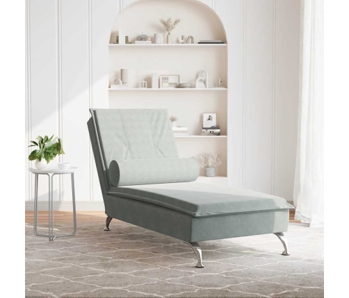 vidaXL zvilnis ar cilindra formas spilvenu, gaiši pelēks, samts