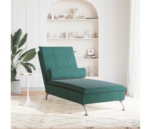 vidaXL zvilnis ar cilindra formas spilvenu, tumši zaļš, samts