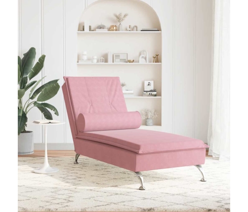 vidaXL zvilnis ar cilindra formas spilvenu, rozā, samts