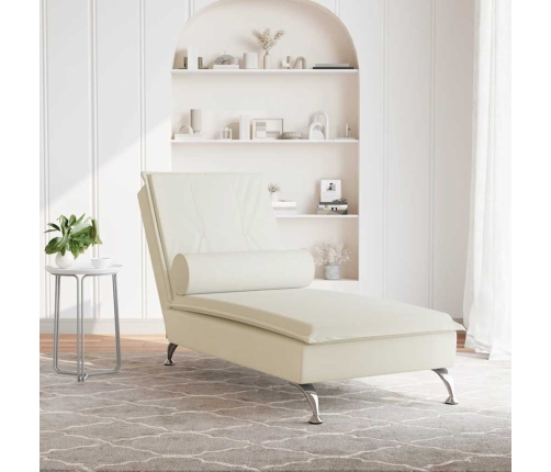 Zvilnis Ar Cilindra Formas Spilvenu, Krēmkrāsas, Samts Vidaxl