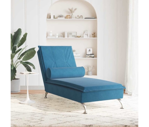 vidaXL zvilnis ar cilindra formas spilvenu, zils, samts