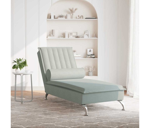 vidaXL zvilnis ar cilindra formas spilvenu, gaiši pelēks, samts