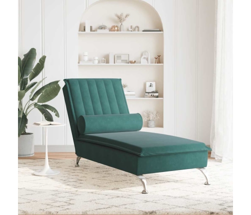 Zvilnis Ar Cilindra Formas Spilvenu, Tumši Zaļš, Samts Vidaxl