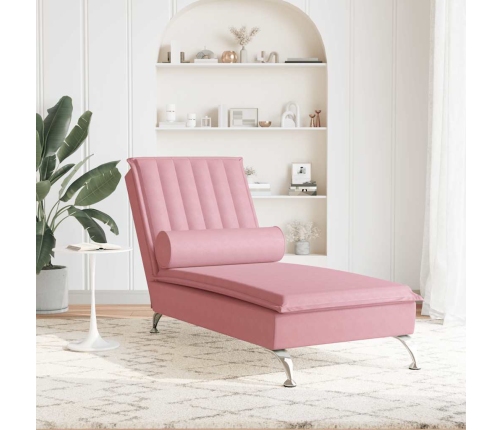 Zvilnis Ar Cilindra Formas Spilvenu, Rozā, Samts Vidaxl