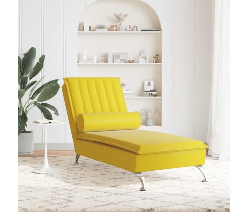 vidaXL zvilnis ar cilindra formas spilvenu, dzeltens, samts