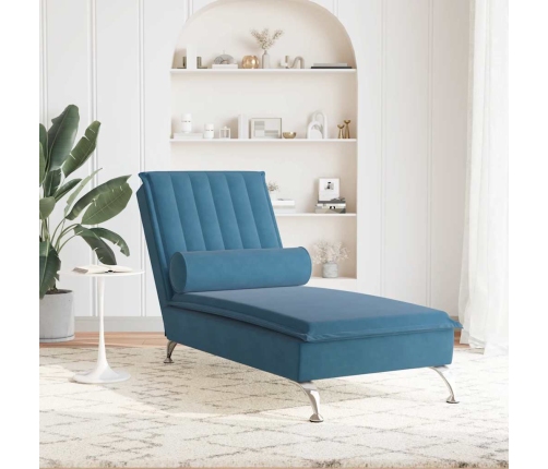 Zvilnis Ar Cilindra Formas Spilvenu, Zils, Samts Vidaxl