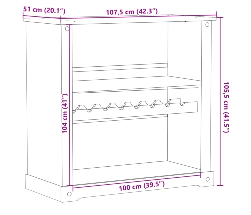 vidaXL vīna skapītis Corona, 107,5x51x105,5 cm, priedes masīvkoks