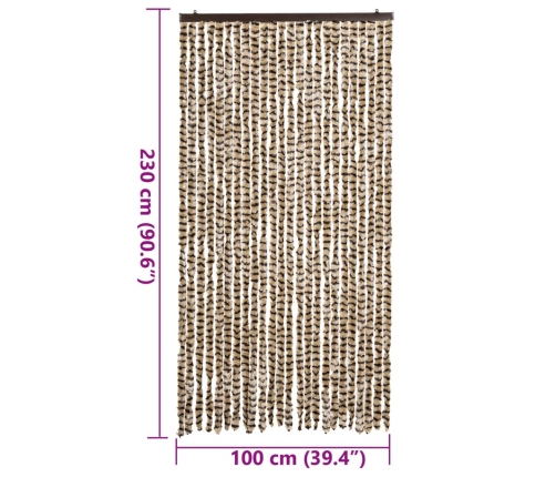 vidaXL mušu aizkars, bēšs un brūns, 100x230 cm, šenils