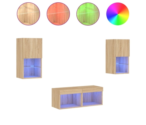 vidaXL TV sienas skapīši ar LED, 4 gab., koka krāsa