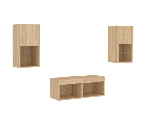 vidaXL TV sienas skapīši ar LED, 4 gab., koka krāsa