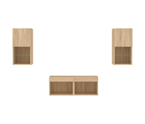 vidaXL TV sienas skapīši ar LED, 4 gab., koka krāsa