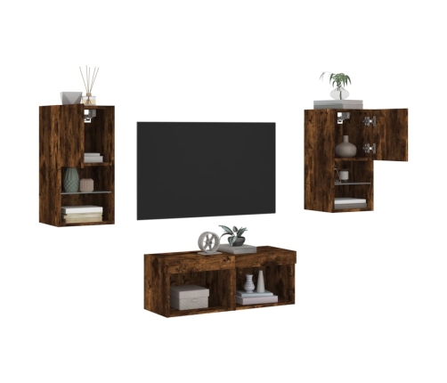 vidaXL TV sienas skapīši ar LED, 4 gab., ozolkoka krāsa